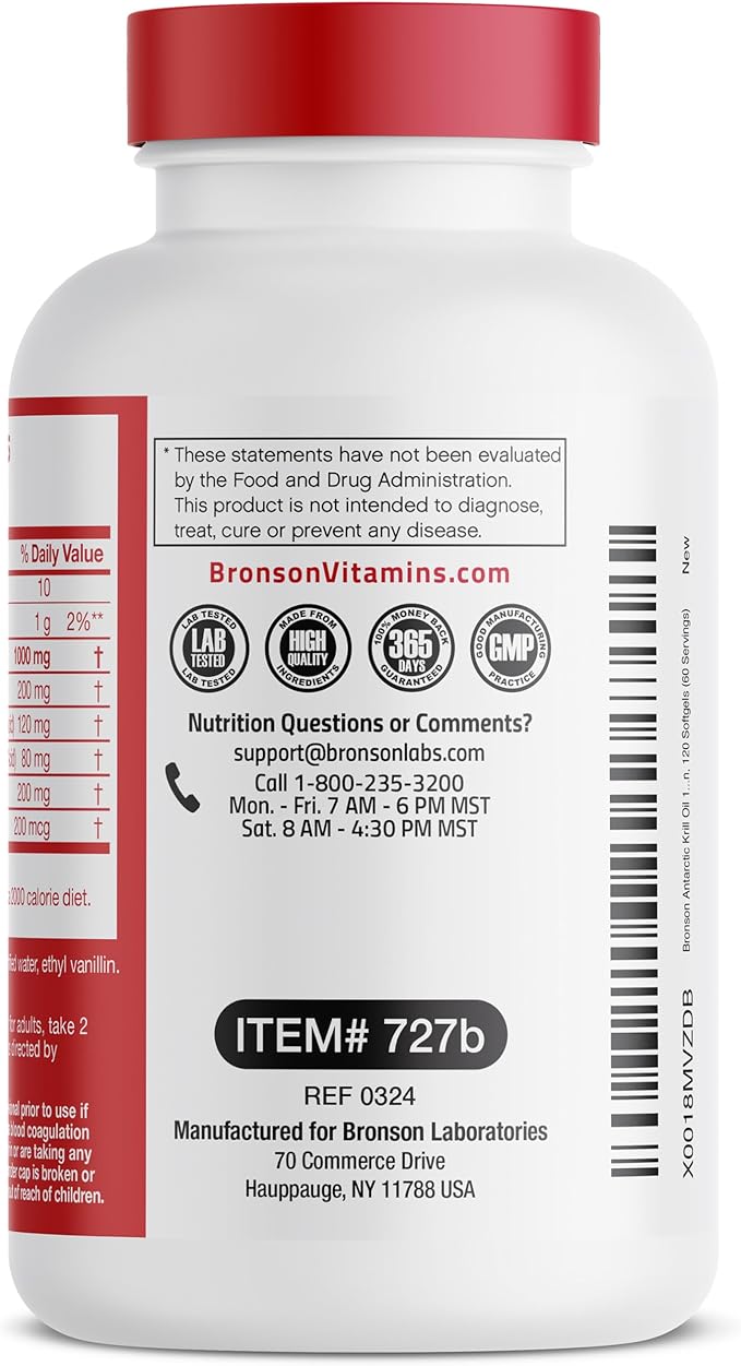 Bronson Antarctic Krill Oil 1000 mg with Omega-3s EPA DHA Astaxanthin and Phospholipids 120 Softgels