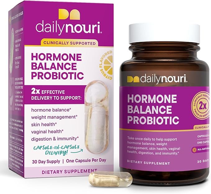 Daily Nouri Hormone Balance Probiotics for Women | Hormone Balance for Women | PMS Hormonal Acne &amp Bloating Support | 7 Clinically Studied Strains + Omega | 30-Day Supply