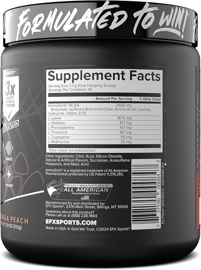 EFX Sports Training Ground EAA | Essential Amino Acids Supplement | Energy &amp Protein Synthesis | Pre Intra or Post Workout | 30 Servings (Georgia Peach)