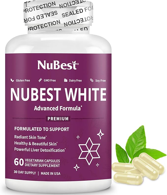 NuBest White - Glutathione 400mg &amp Milk Thistle Extract - Skin Brightening Supplement - Helps Beautiful and Radiant Skin - Antioxidant Supplement &amp Detoxification | 1 Month Supply