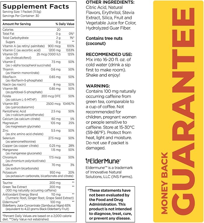 Pureboost Immune Clean Energy Booster Refreshing Energy Drink Mix and Immunity Supplement with Elderberry 1200 mg Vitamin C Vitamins A + D and Zinc. (Tropical Spark 30 Count)