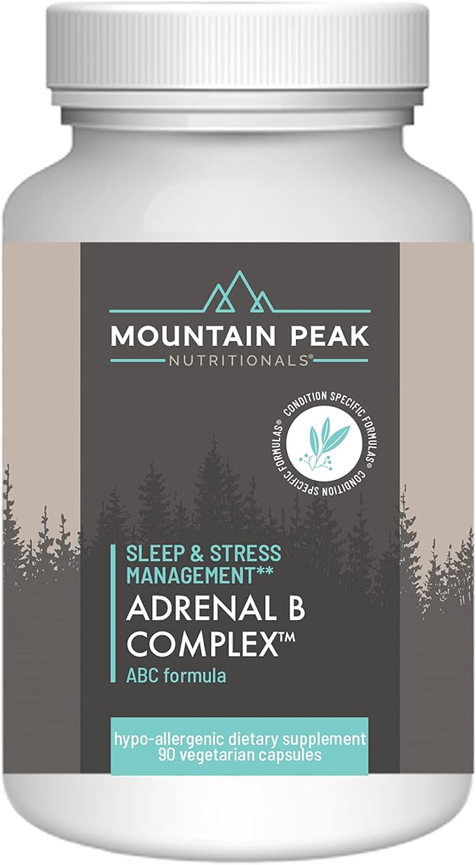 Mountain Peak Adrenal B Complex - Cortisol Support w/Ashwagandha Vitamin B6 B12 &amp C - Helps Support Stress Levels - Encodcrine &amp Nervous System Support Supplement (90 Vegetarian Capsules)