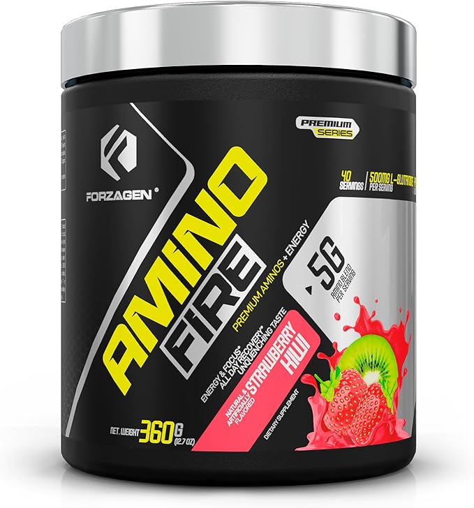 Forzagen Amino Fire | Essential Amino Energy Powder for Pre-Workout | BCAA Energy Boost &amp Muscle Recovery Drink Mix Enhance Focus &amp Concentration Dietary Supplement | Strawberry Kiwi 40 Ser