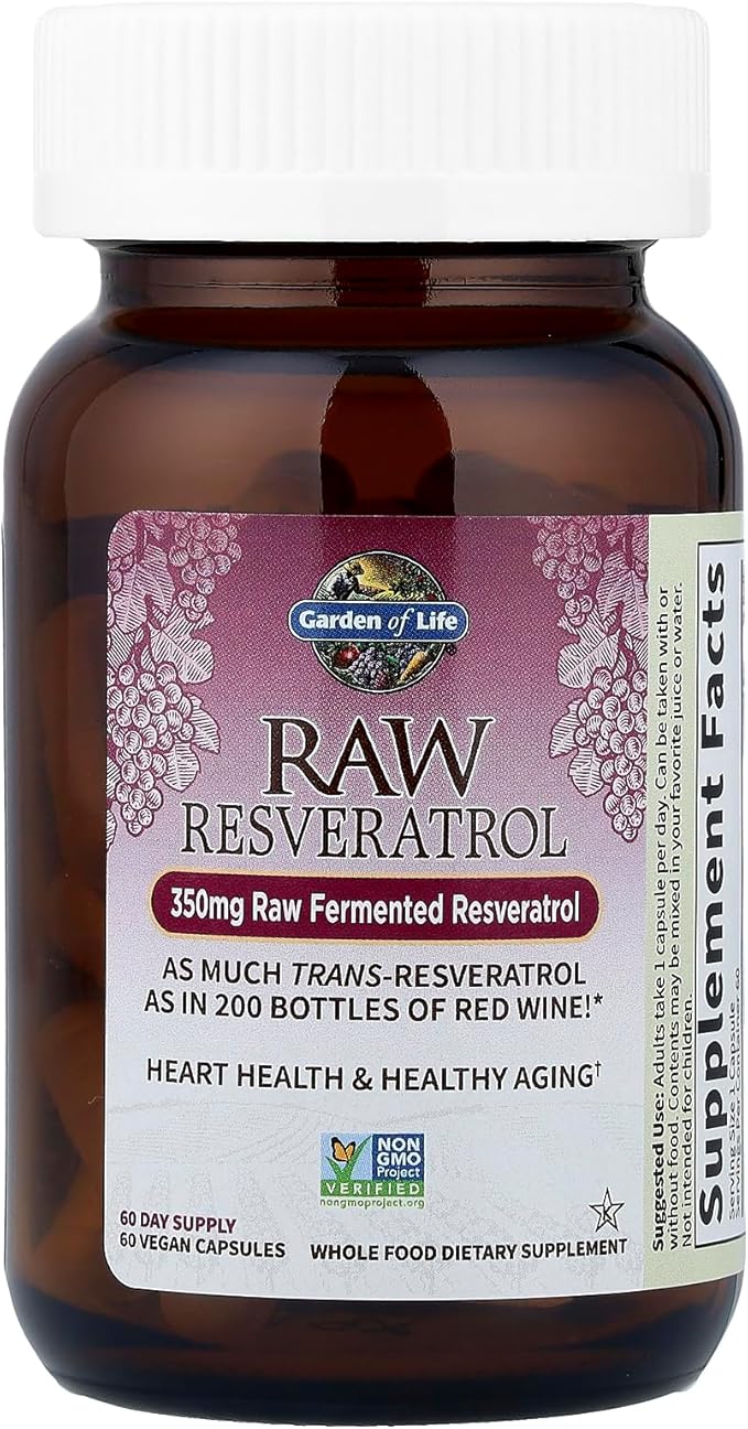 Garden of Life Raw Resveratrol Supplement with Probiotics &amp Digestive Enzymes – Antioxidant Support for Heart Health &amp Healthy Aging Non-GMO Vegan 60 Vegan Capsules