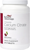 Bariatric Advantage Calcium Citrate Chewable 500mg with Vitamin D3 for Bariatric Surgery Patients Including Gastric Bypass and Sleeve Gastrectomy Low Sugar - Wild Cherry Flavor 270 Count