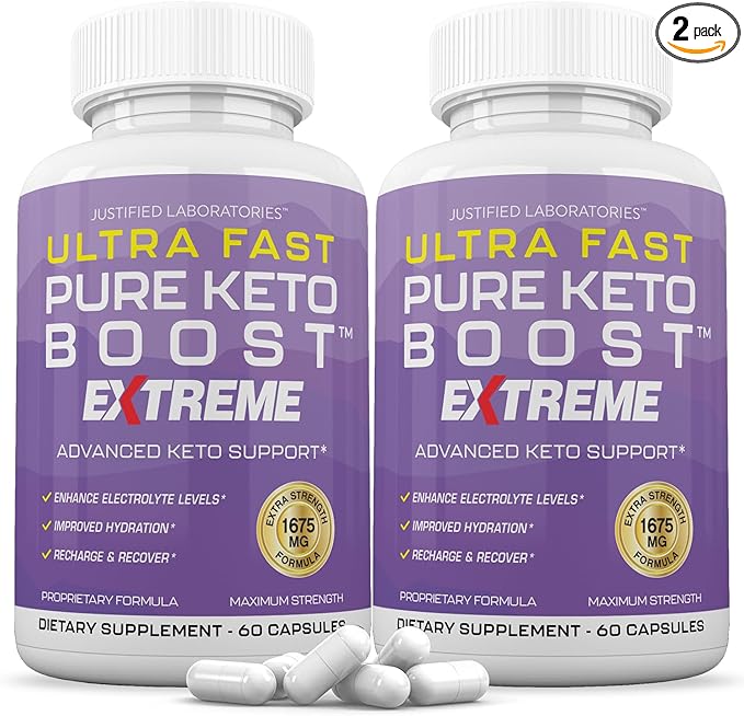 (2 Pack) Ultra Fast Pure Keto Boost Extreme Keto Pills 1675MG New &amp Improved Formula Contains Apple Cider Vinegar Extra Virgin Olive Oil Powder Green Tea Leaf 120 Capsules