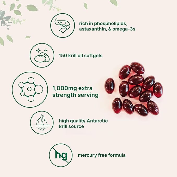 Micro Ingredients Antarctic Krill Oil Supplement with Natural Astaxanthin 1000mg Per Serving 150 Soft-Gels Rich in Omega-3s EPA &amp DHA Supports Immune System &amp Brain Health Easy to Swallow