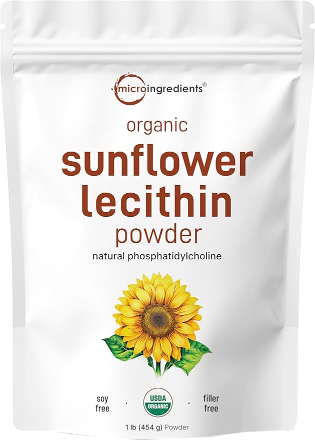 Organic Sunflower Lecithin Powder 1 Pound Sustainable Farmed Cold Pressed Rich in Phosphatidyl Choline and Protein Making Liposomal Vitamin C Lactation Supplement Non-GMO