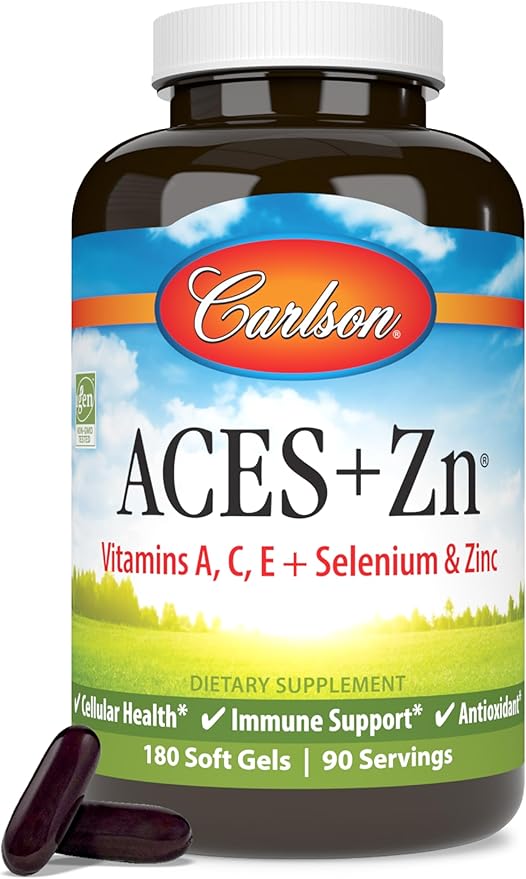 Carlson - ACES + Zn Vitamins A C E + Selenium &amp Zinc Cellular Health &amp Immune Support Antioxidant 180 Softgels