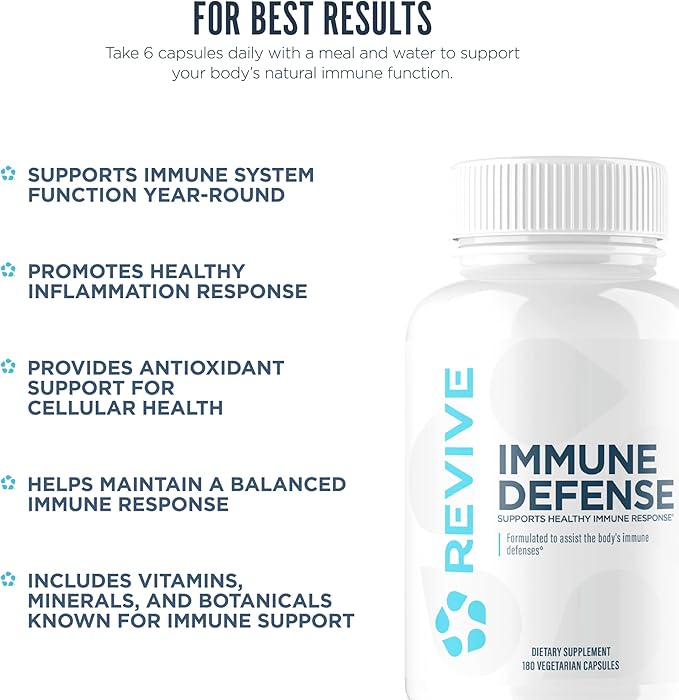 Revive MD Immune Defense Immune Support Supplement - Immunity Health with Zinc Elderberry Vitamin C &amp Vitamins Booster for Men &amp Women - Vegan Gluten-Free &amp Soy-Free (180 Capsules 30