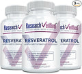 Research Verified Resveratrol - 98% Trans-Resveratrol 1000 mg Anti-Aging Support - 60 Capsules per Bottle - 3 Bottles