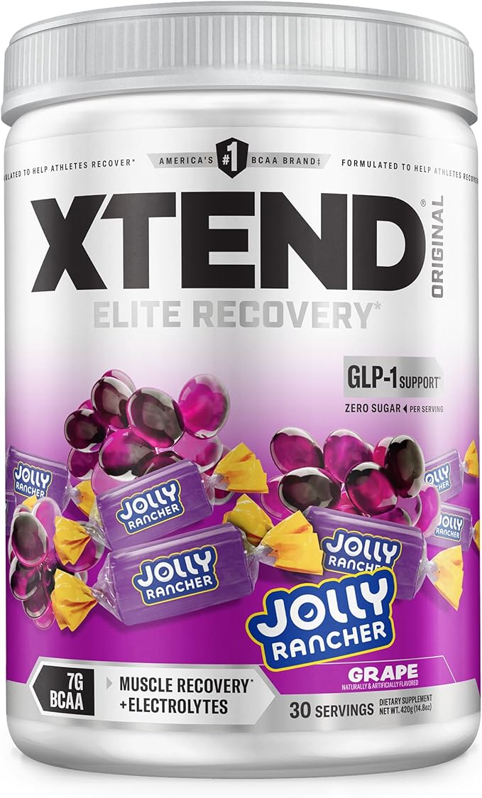 Xtend Original BCAA Powder 7g BCAAs and 2.5g L-Glutamine for Muscle Recovery Hydration and Lean Muscle Sugar Free Intra and Post Workout Drink with Electrolytes Grape Jolly Rancher 30 Servings