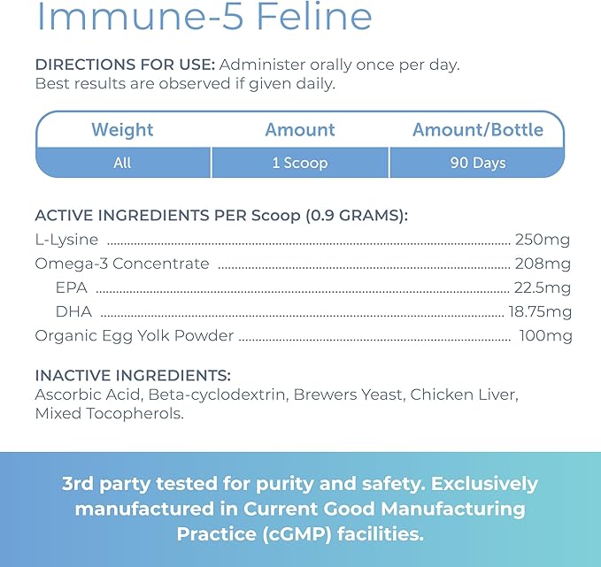 Immuno-5 Immune &amp Respiratory Support Powder for Cats from Veterinarian Recommended Solutions with L-Lysine Omega-3 &amp Egg Yolk