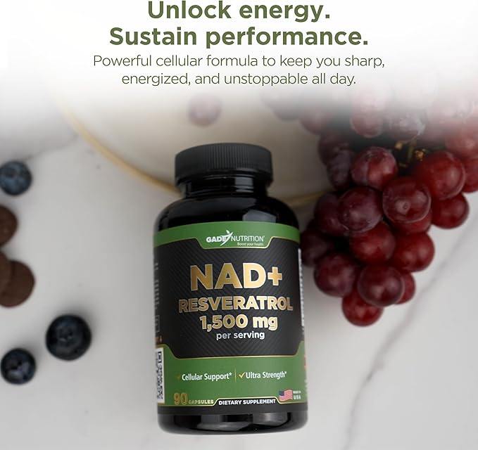 Gade Nutrition NAD Supplement with Resveratrol | Nicotinamide Plus in Capsules Made in USA | Antioxidant Healthy Aging Supplement