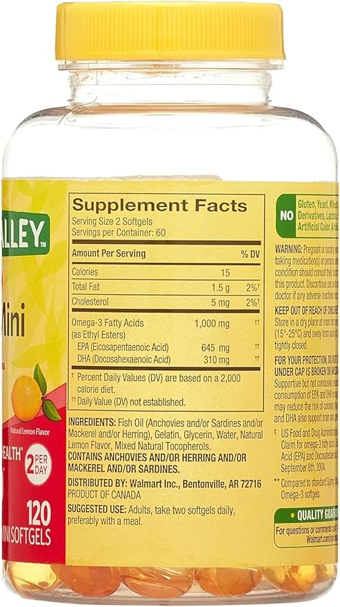 Spring Valley Omega-3 Mini Fish Oil Softgels 1000 mg 120 Count Bundle with Exclusive Vitamins &amp Minerals A to Z - Better Ligth&ampSpring Guide (2 Items)