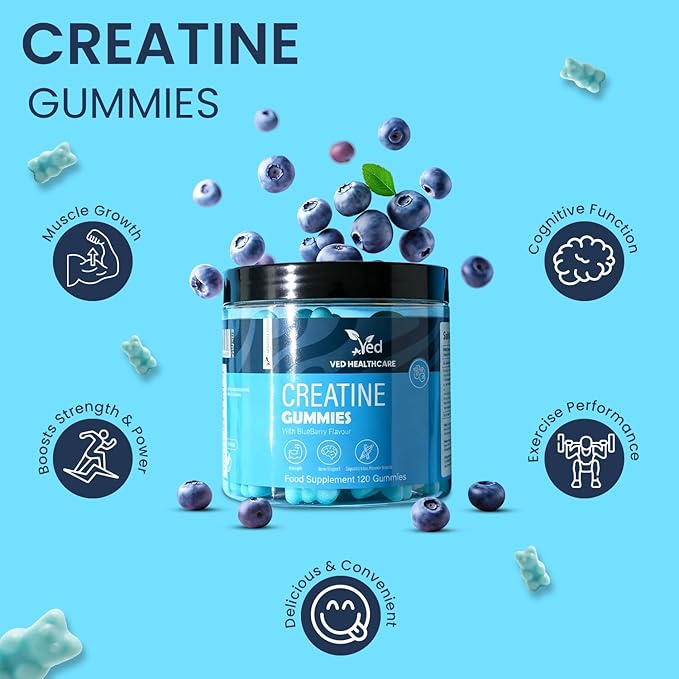 Ved Creatine Gummies 1000 mg – 120 Count Max Strength Muscle Growth &amp Recovery Supplement for Men &amp Women Vegan Creatine Monohydrate with Vitamin C Pre Workout Chewable 2 Months Supply.