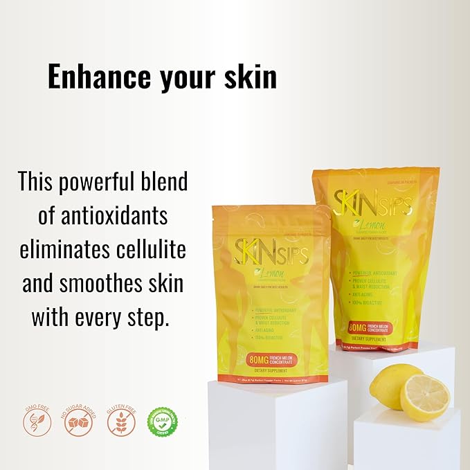 Skin Health &amp Energy Boost Drink Mix- Sugar Free SOD B (TM) Antioxidants from French Melon Concentrate On the Go Stick Packs Lemon 30 Pack