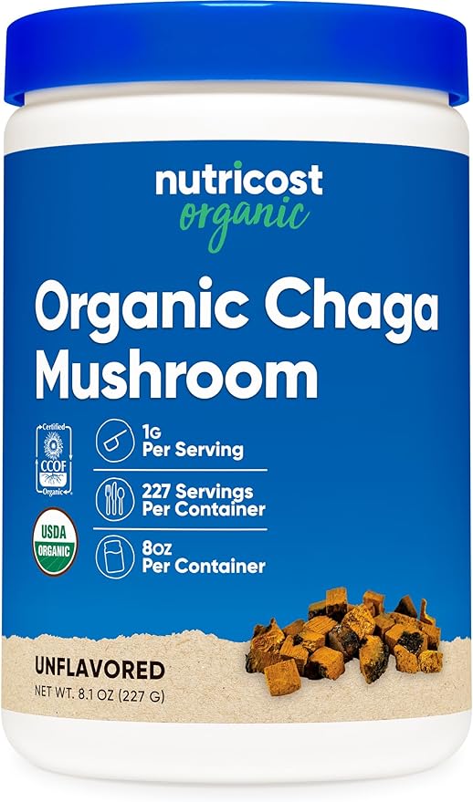 Nutricost 100% Organic Chaga Mushroom Powder 8oz (227 Servings) - Certified USDA Organic Gluten Free &amp Non-GMO