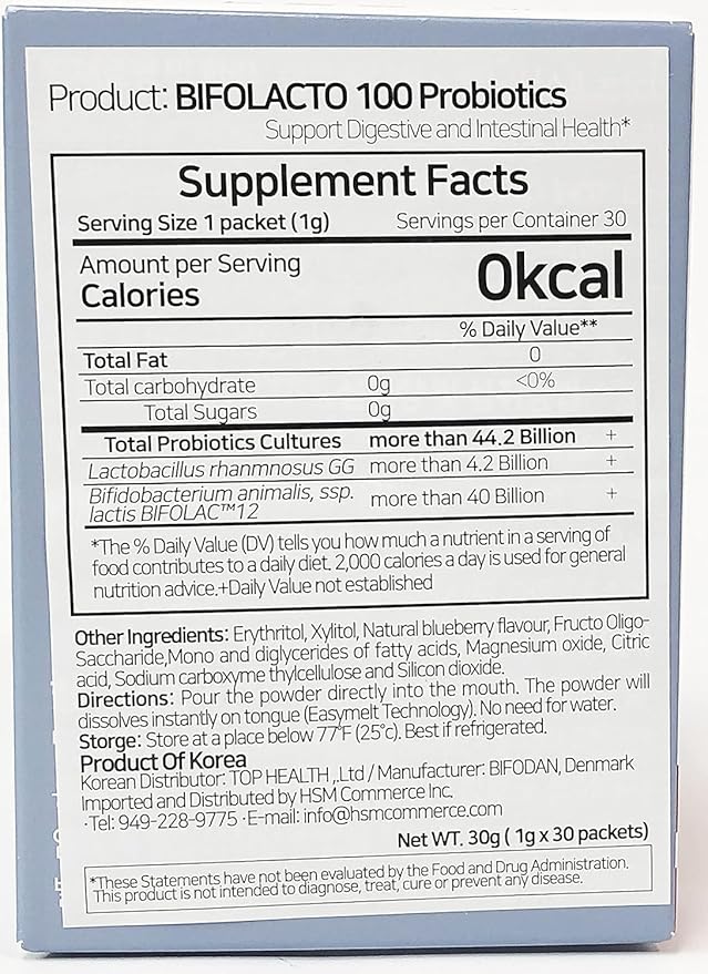 Bifolacto 100 Premium Denmark Probiotics (3 Box Set) 44.2 Billion Probiotics with Prebiotics (Synbiotics) Zero Calories Zero Sugar Non Dairy. Travel Friendly Easily Melts on Your Tongue