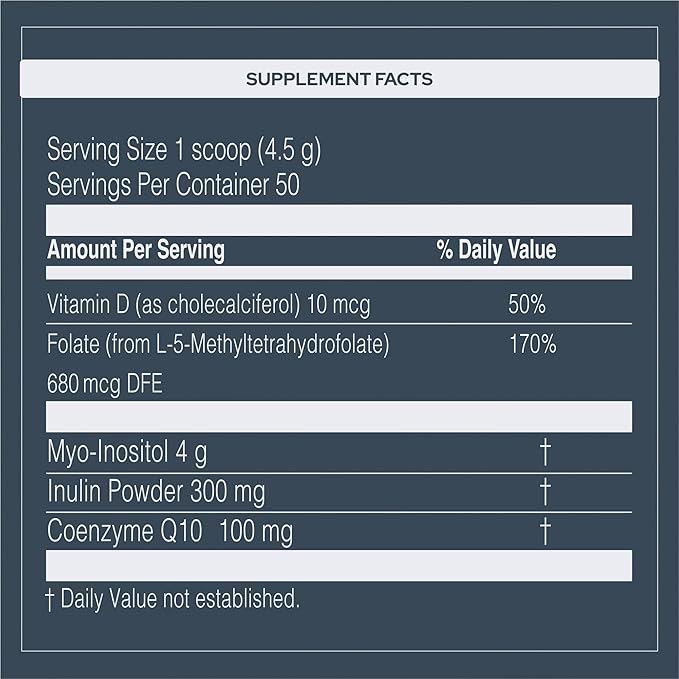 Holiherb Myo Inositol (4g) Powder + Methylfolate + CoQ10 (100mg) + Vitamin D3 | Hormonal Balance Support for Women | Antioxidant Supplement | Gluten-Free | 202.5g | 50 Servings
