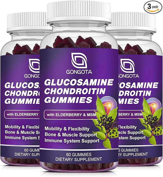 Glucosamine Chondroitin Gummies - 3- Pack Extra Strength 1500mg Glucosamine with MSM &amp Elderberry Flexibility Support Best Cartilage &amp Immune Support Supplement for Men and Wome - 180 Gummi