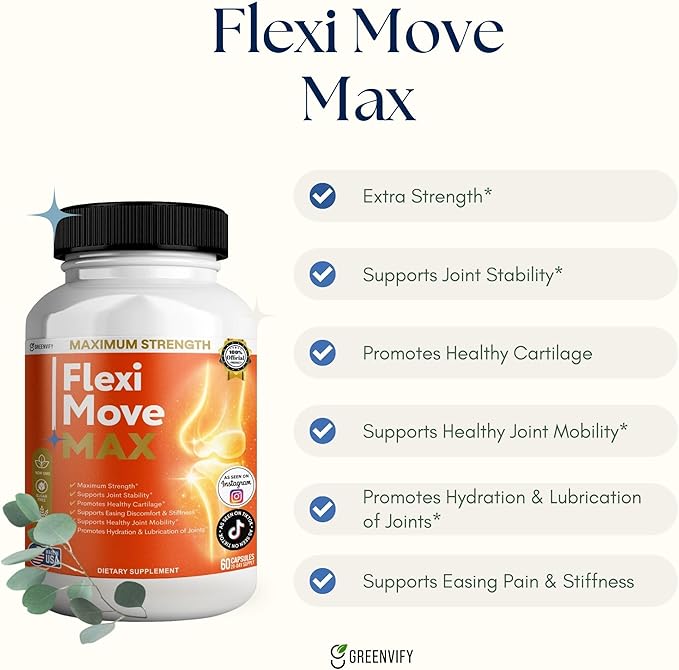 FlexiMove Max Joint Support Supplement Glucosamine Turmeric Chondroitin 60 Capsules (2)