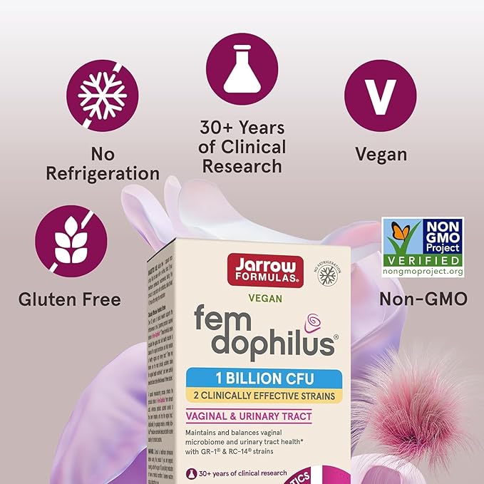Jarrow Formulas Fem-Dophilus - 1 Billion Organisms Per Serving - 60 Veggie Capsules - Women’s Probiotic - Urinary Tract Health - Up to 60 Servings (Pack of 2)