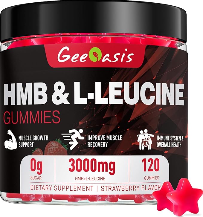 HMB and L-Leucine Gummies Chewable HMB Amino Acid and Leucine Supplement for Men &amp Women Muscle Health &amp Growth Immune Support &amp Overall Health Vegan Strawberry Flavor 120 Count