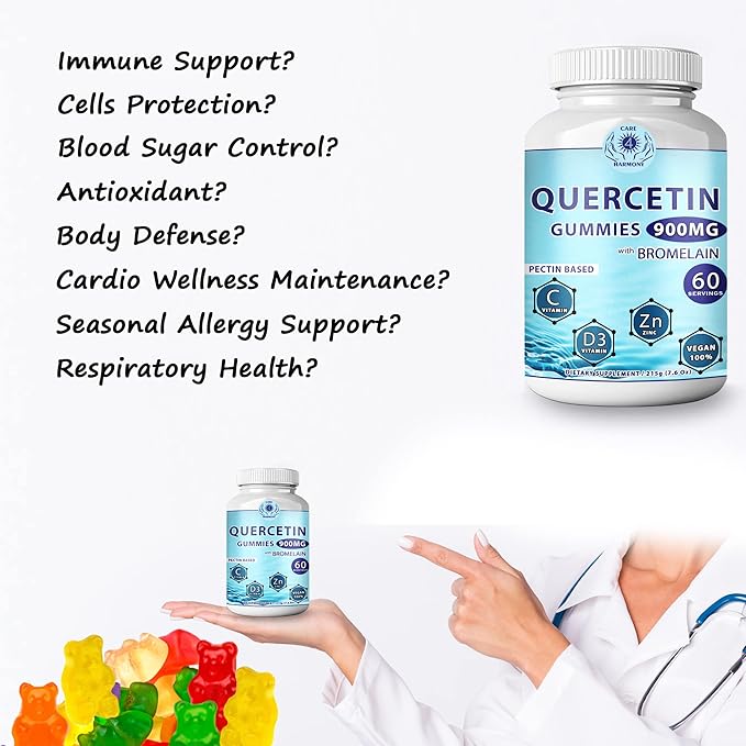 Quercetin Gummies - Quercetin with Bromelain Vitamin C + Zinc Vitamin D3 – Chewable Quercetin 900mg Supplements - Quercetin for Kids and Adults (6)