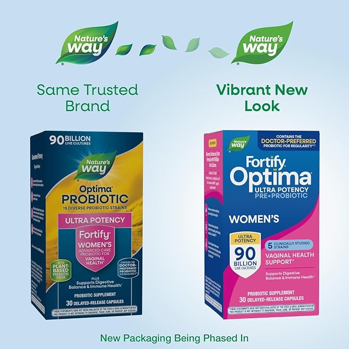 Nature's Way Fortify Optima Probiotic for Women Ultra Potency Probiotic for Vaginal Health* 90 Billion Live Cultures Supports Digestive Balance and Immune Health* 30 Capsules (Packaging May Vary)