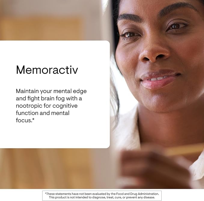 THORNE - Memoractiv - Nootropic Brain Supplement for Focus Cognitive Function Creativity &amp Concentration* - Ashwagandha Caffeine Acetyl-L-Carnitine &amp More - Gluten-Free Dairy-Free - 60 Ca