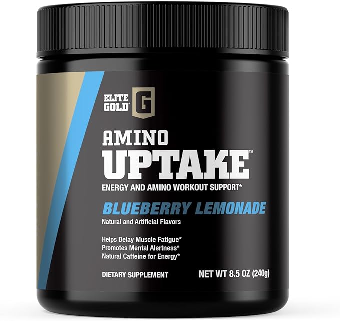 Elite Gold Amino Uptake Blueberry Lemonade Amino Energy Hydration Beta Alanine Energy Drink Beta Alanine L Citrulline 8.46 oz Tub (30 Servings)