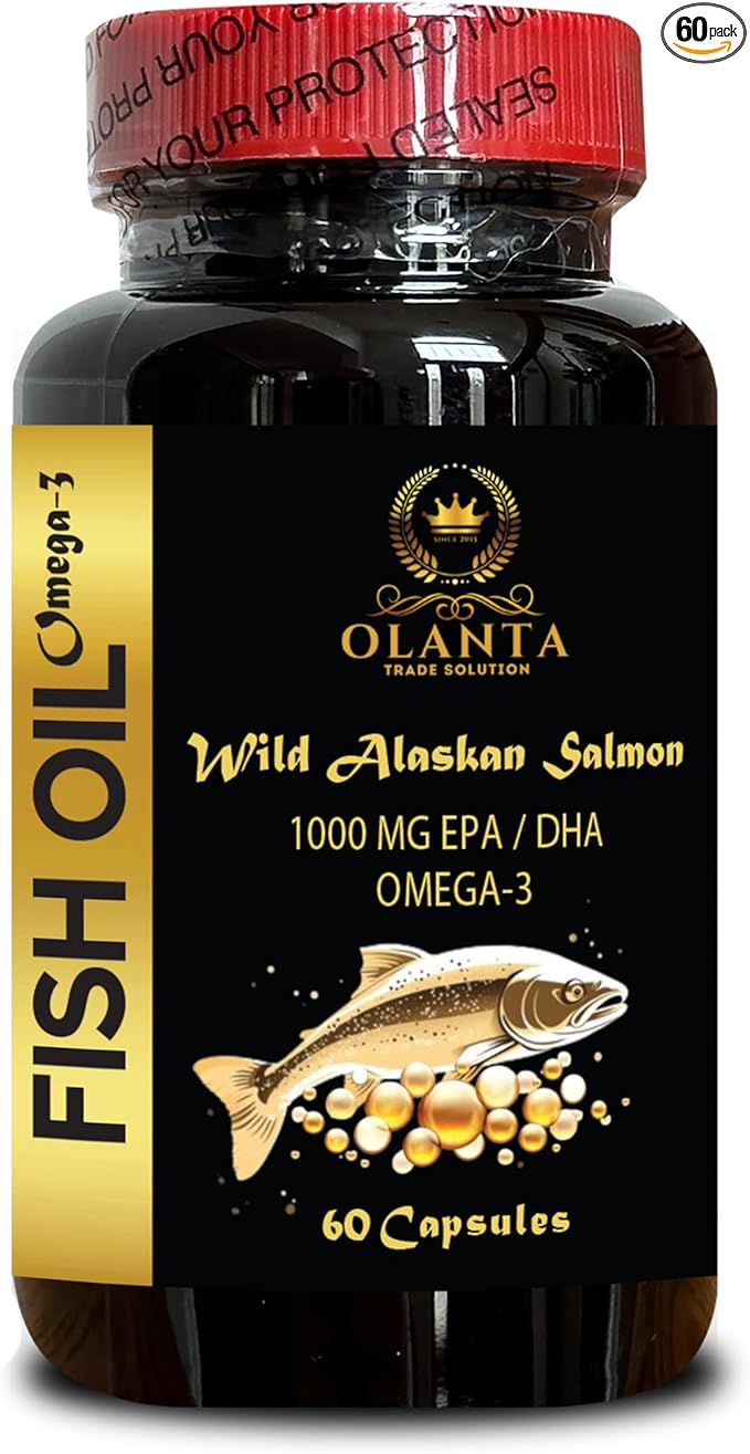 Wild Alaskan Fish Oil - Omega 3 Fatty Acids Including EPA DHA DPA Omega-3 Wild Alaskan Salmon Oil Supports Heart and Brain Health with Omega-3-1 Bottle 60 Softgels