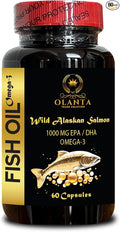 Wild Alaskan Salmon Oil Omega-3 - Omega 3 Supplement for Healthy Heart Brain Eyes and Mood Support Fish Oil high epa Triple Strength Omega 3 Fish Oil - 1 Bottle 60 Capsules