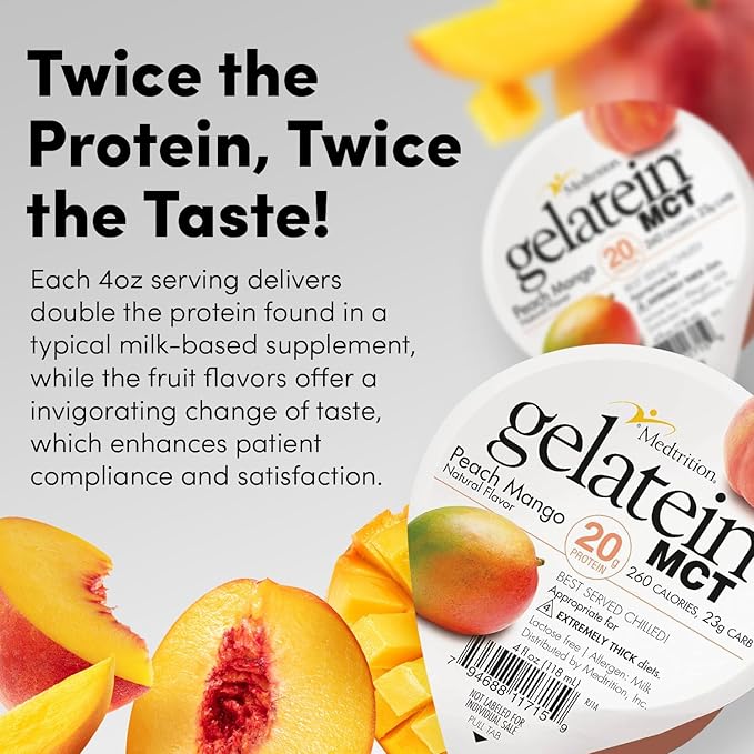 Gelatein MCT Peach Mango: 20 grams of protein. Ideal for swallowing difficulties and fluid restricted diets. Great pre or post-workout snack (Pack of 36) …