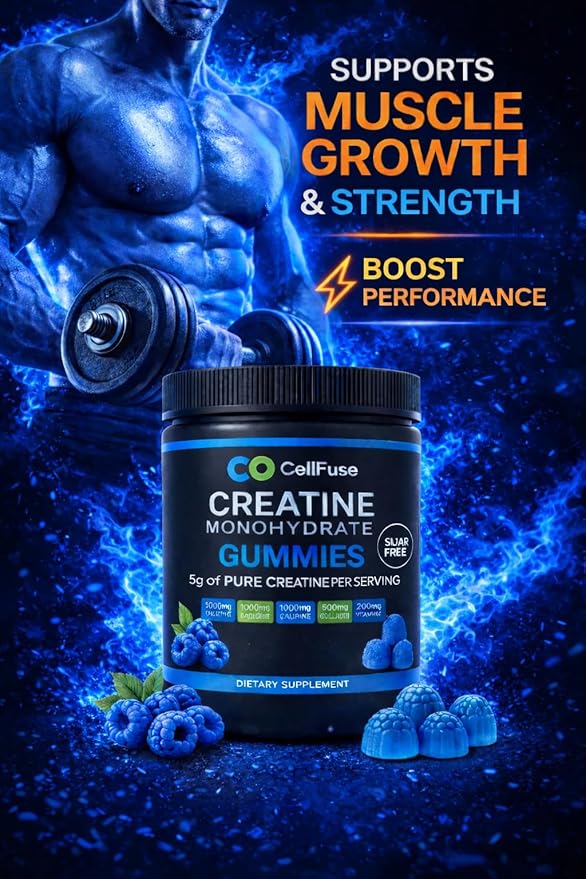 Creatine Monohydrate Gummies 5000 mg per Serving Sugar Free Blue Raspberry Flavor GMP Compliant. Muscle &amp Strength Recovery Supplement 120 Gummies (30servings) 3rd Party Tested.