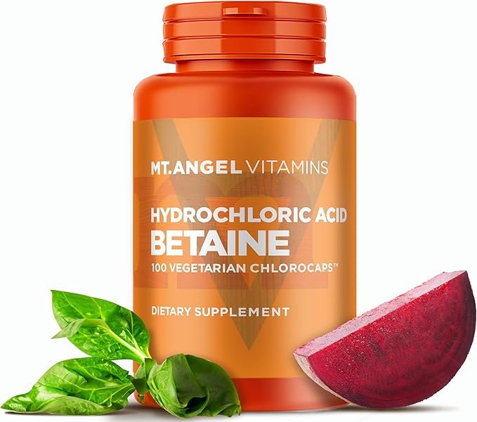 Mt. Angel Vitamins - Hydrochloric Acid Betaine Supports Healthy Digestion &amp Gastric Juices (100 Vegetarian Chlorocaps)