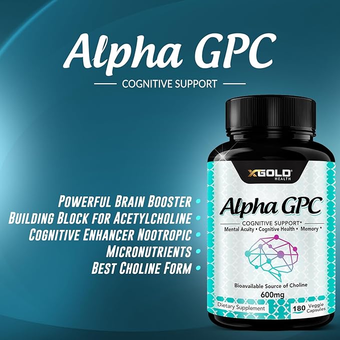 Alpha GPC Choline Supplement 600mg 99%+ Highly Purified Highly Bioavailable Source of Choline180 Veggie Capsules Cognitive Enhancer Nootropic Supports Memory &amp Brain Function Boosts Focus &a