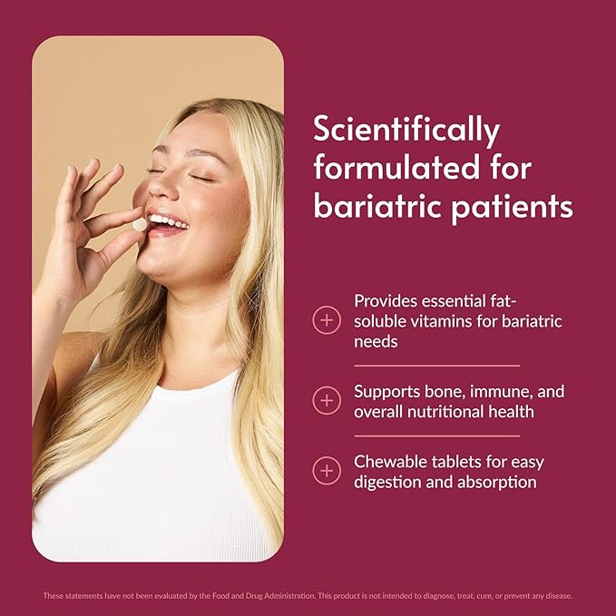 Bariatric Advantage Chewable High ADEK with Iron - for Bariatric Patients - High Potency Vitamin A D E &amp K - Includes B-Vitamins - Chewable Multivitamins - Tropical Fruit - 60 Count