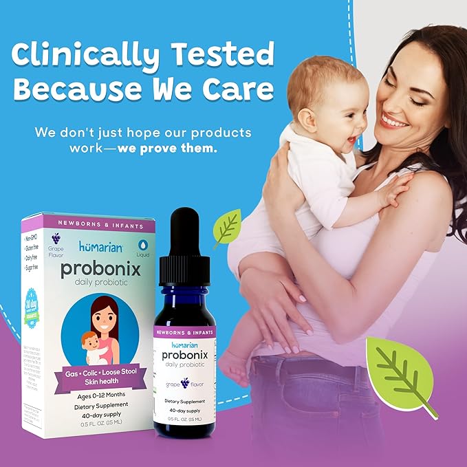 Humarian Probonix for Newborns and Infants 0-12 Months - High Bioavailability Liquid Probiotics - 8-Strain Baby Probiotic Drops for Gas Colic Lactose Intolerance &amp More - 40-Day Supply Grape Fl