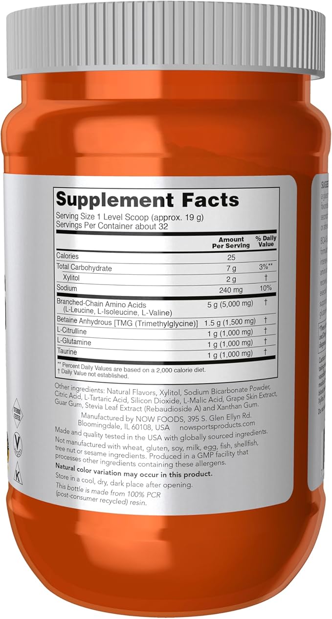 NOW Foods Sports Nutrition BCAA (Branched Chain Amino Acids) Big 6 Grape Flavor 600 Grams