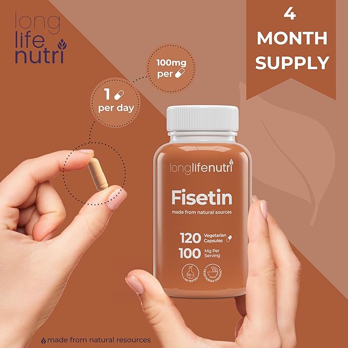 Fisetin 100mg - from Rhus Succedanea Stem Extract 120 Vegetarian Capsules Senolytic Supplement for Aging &amp Longevity 4-Month Supply Organic GMP Certified Made in USA