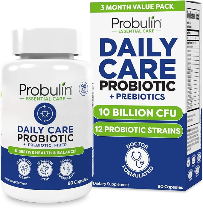 Probulin Daily Care Probiotic Supplement Digestive Gut and Immune Health Support Capsules for Men and Women 10 Billion CFU Vegan 90 Count Bottle
