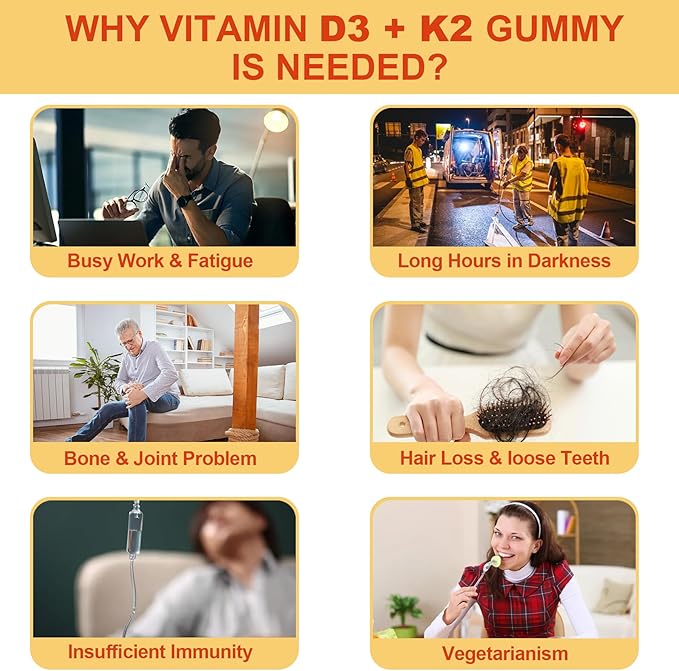 Vitamin D3 5000IU + K2 (MK-7) 120mcg Sugar-Free Vitamin D3 K2 Filled Gummies with Vitamin B Complex - Methyl B12 B9 B6 | Vitamin E &amp Zinc MCT Oil - Supports Bone &amp Teeth Strength Immune