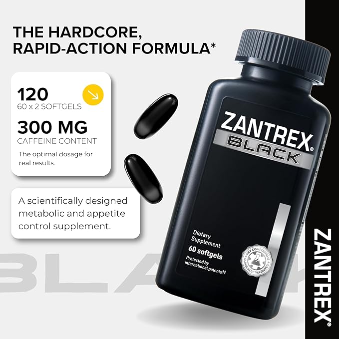 Zantrex Black – Naturally Boost GLP-1 &amp Metabolism Support | Thermogenic Energy Weight Management Formula | 60 Pills
