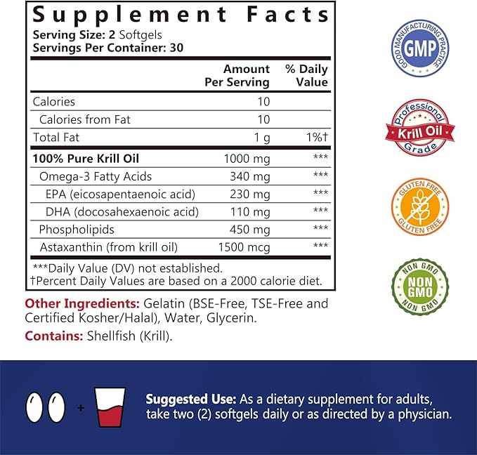 Krill Oil 1000mg and Probiotics Bundle Omega 3s with DHA EPA &amp Astaxanthin Plus 80 Billion CFU 25 Strains Gut Heart &amp Immune Function Non-GMO Made in USA 60 Softgels + 60 Capsules