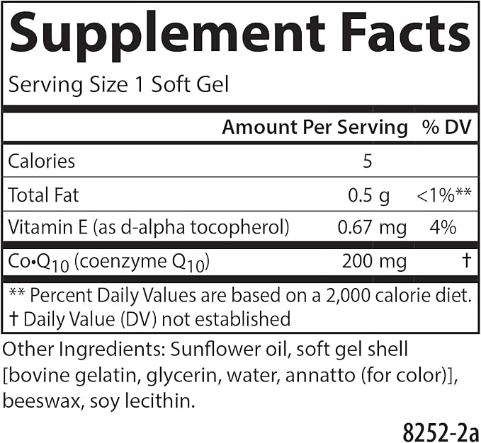 Carlson - Co-Q10 Co-Enzyme Q10 200 mg Energy Production &amp Heart Function 120 Softgels