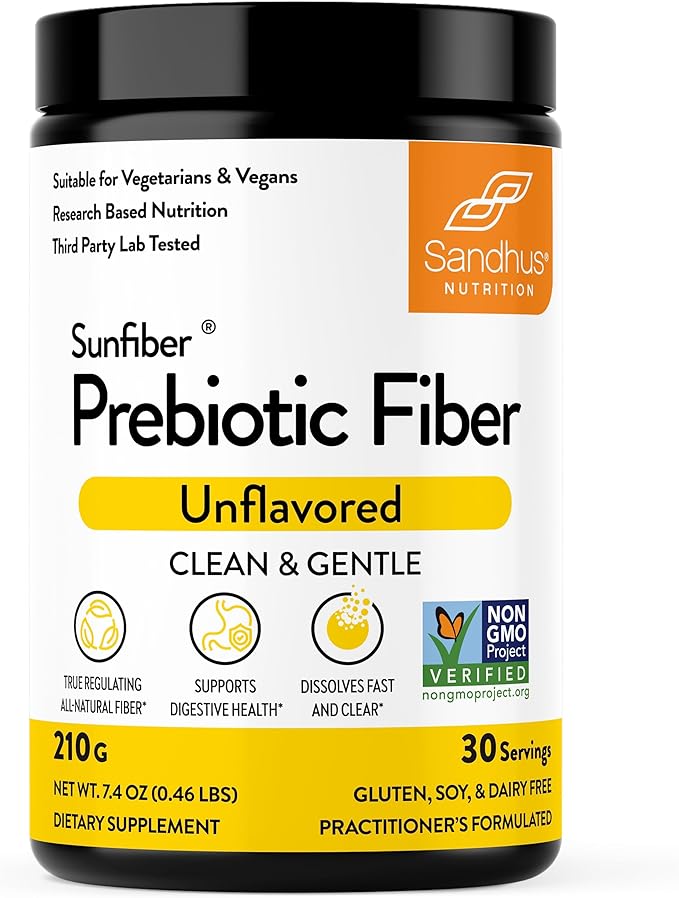 Sandhu's Prebiotic Fiber Supplement Powder –30 Servings- SunFiber® –Low FODMAP Unflavored Supplement for Digestive &amp Colon Health –- Gluten Free Powder – Supports Gut Health in Men &amp Women