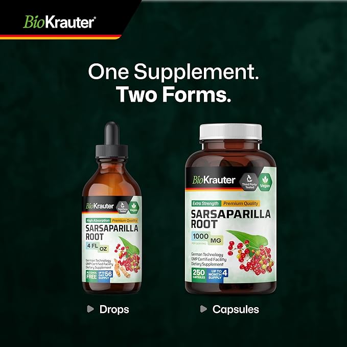 BIO KRAUTER® Sarsaparilla Root for Liver Support - Vegan &amp Pure Liver Supplement for Cleanse 680 mg per Serving - Natural Sarsaparilla Extract - 4 Fl.Oz 56-Day Supply Alcohol &amp Sugar Free