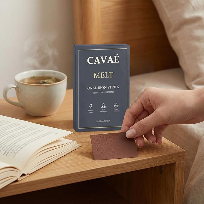 Cavae Oral Iron Strips Oral Dissolving Film 19 mg Iron Per Strip 30 Oral Iron Support for Energy Raspberry Flavor No Water Needed